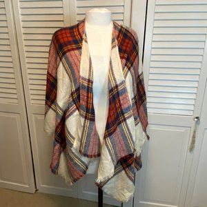 FRANCESCAS PLAID LIGHTWEIGHT OPEN FRONT CAPE